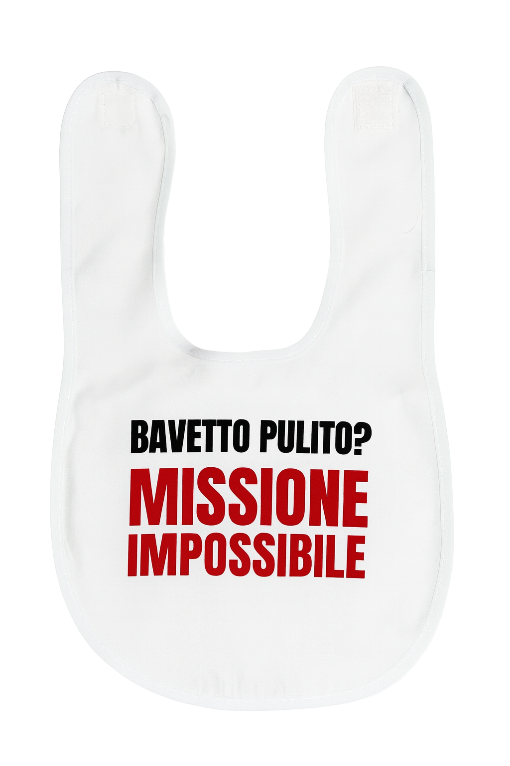 Bavaglino neonato “Missione Impossibile” – Regalo originale per i pasti