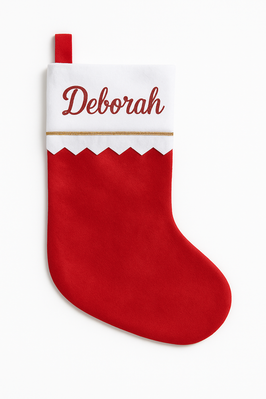 Calza di Natale Personalizzata con Nome – Stile Tradizionale Rosso e Bianco