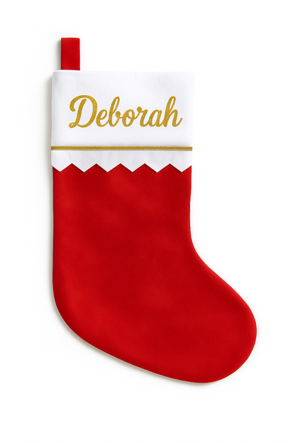 Calza di Natale Personalizzata con Nome – Stile Tradizionale Rosso e Bianco