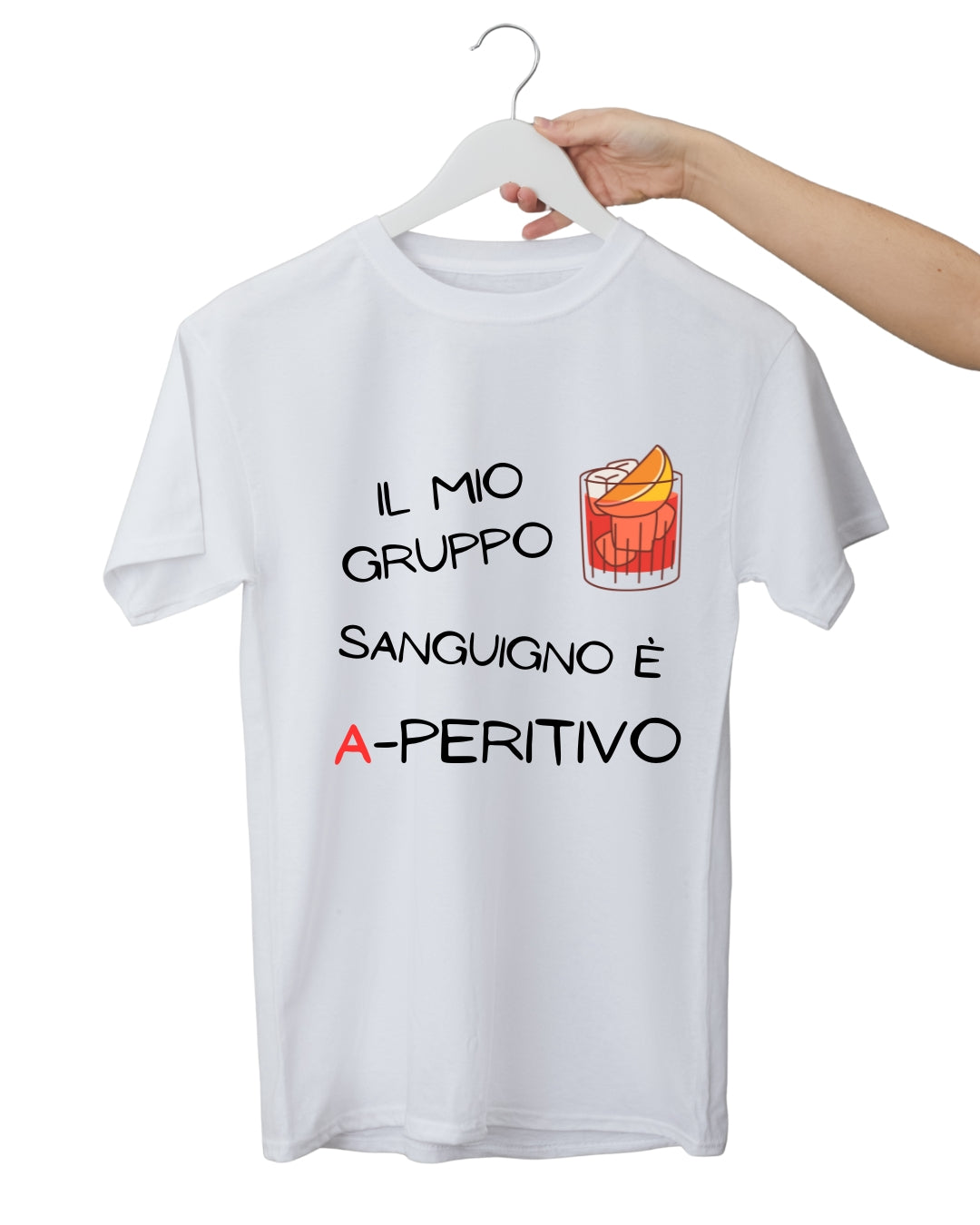 T-shirt “Il mio gruppo sanguigno è A-peritivo” – Maglietta divertente
